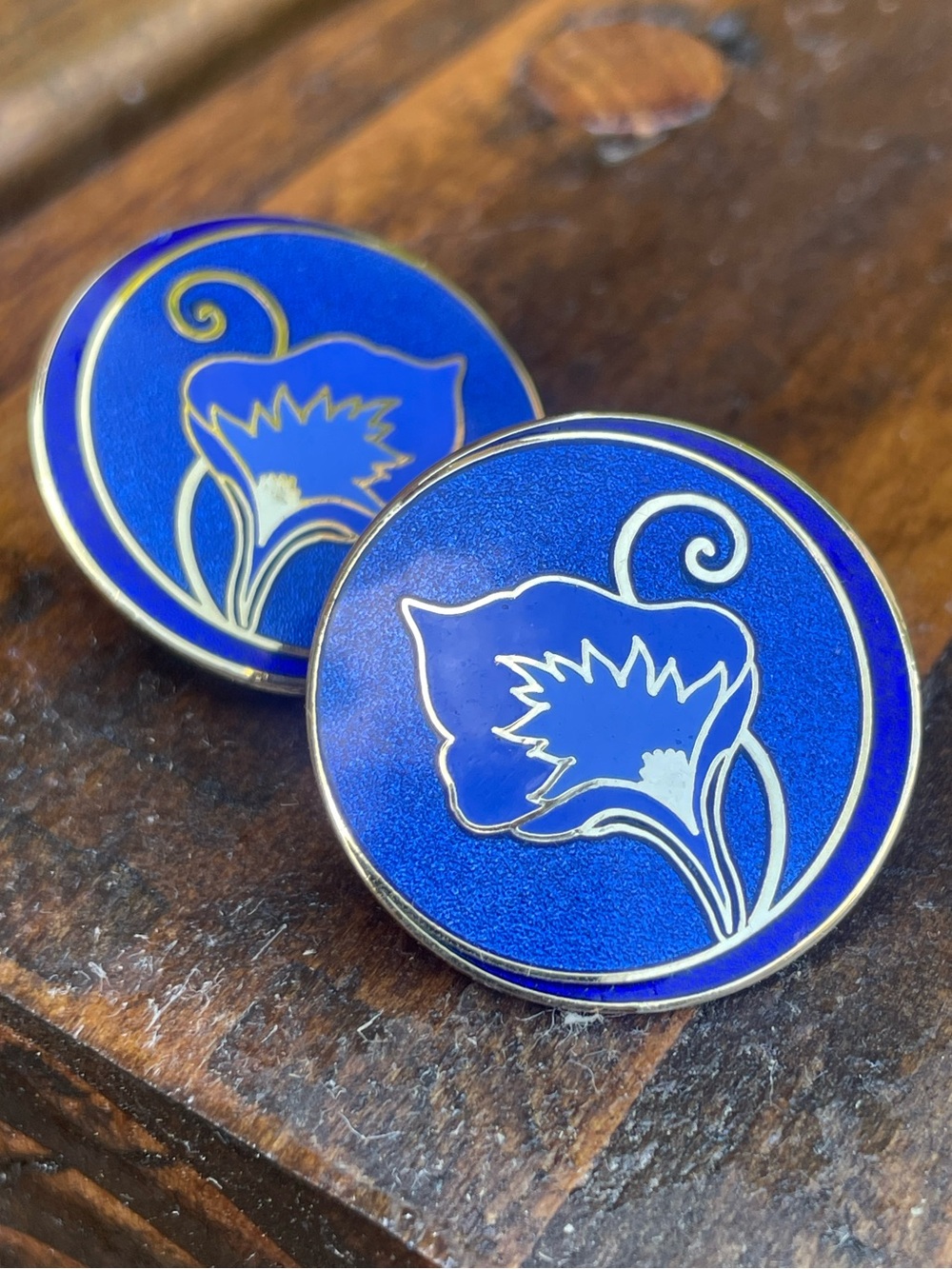 Vintage Isle of Skye CloisonnΓ© Blue and Gold Calla Lily Floral Post Earrings